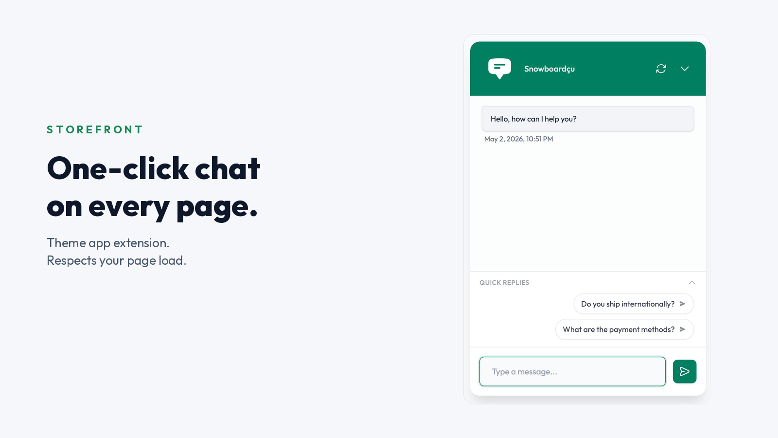 Shopify storefront chat widget with AI replying to a customer