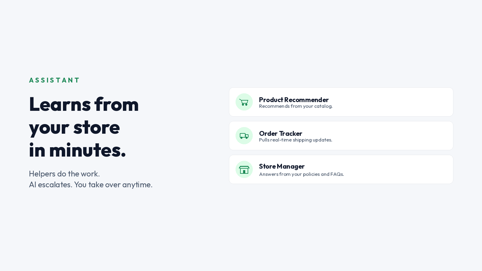AI assistant configuration: instructions, store knowledge, and channel assignment