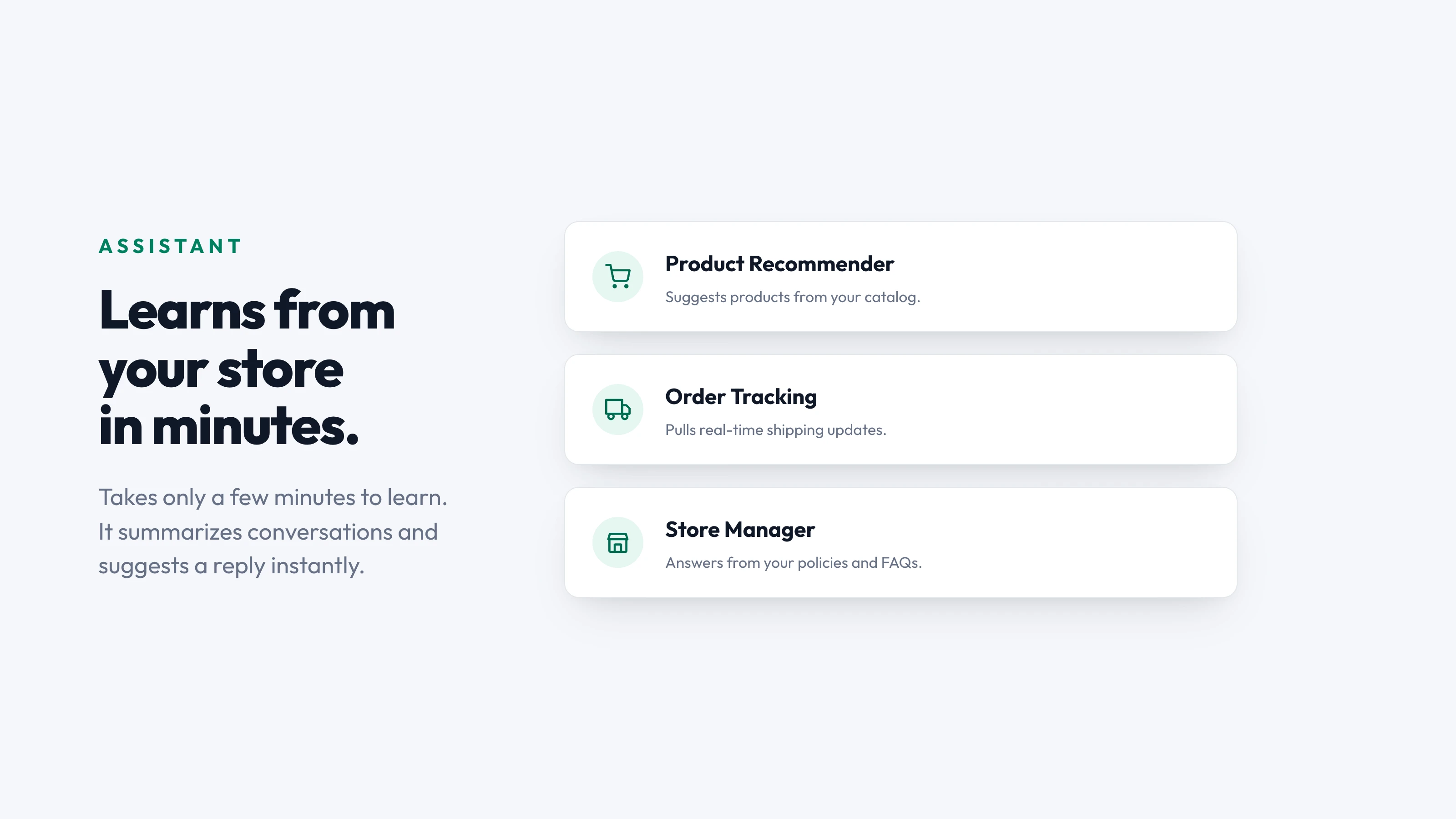 AI assistant configuration: instructions, store knowledge, and channel assignment